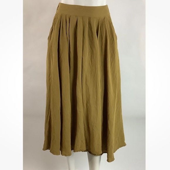 Anthropologie Sz S/M Boho Cottagecore Fairy Look Swing Hem Midi Skirt Tan - Picture 2 of 7